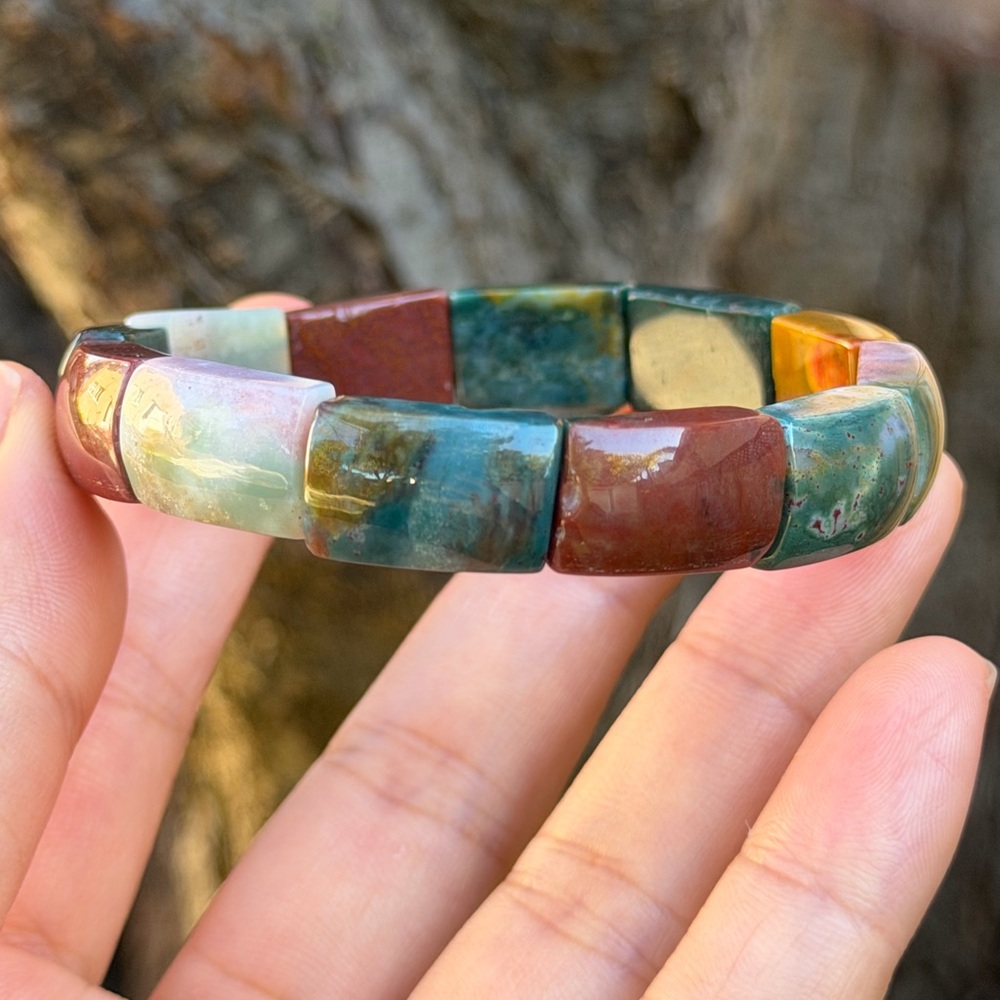 Stretchable rainbow color ocean jasper soft bangle 0992